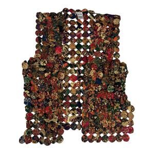 Vintage Halsey yoyo quilt size large Colorful Vest granny art boho retro twist